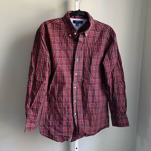 Tommy Hilfiger Slim Fit Red Plaid Button Down Dress Shirt